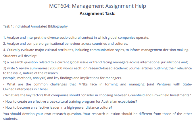 MGT604 Organisational Behaviour Assignment sample