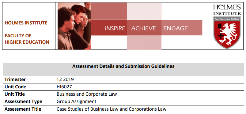 HI6027 Business and Corporate Law Assessment 