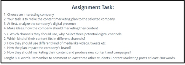 content marketing assignment question sample