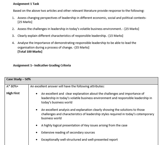 organisational leadership assignment question sample