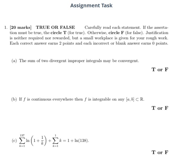 integral calculus assignment question