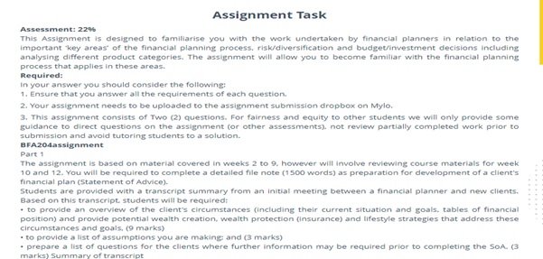 business administration financial planning sample assignment task