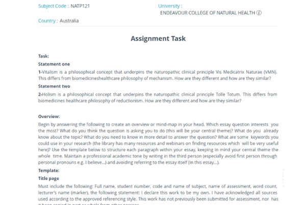 naturopathy assignment task online