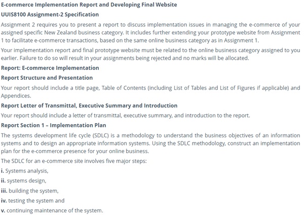 e-commerce implementation report and developing final website