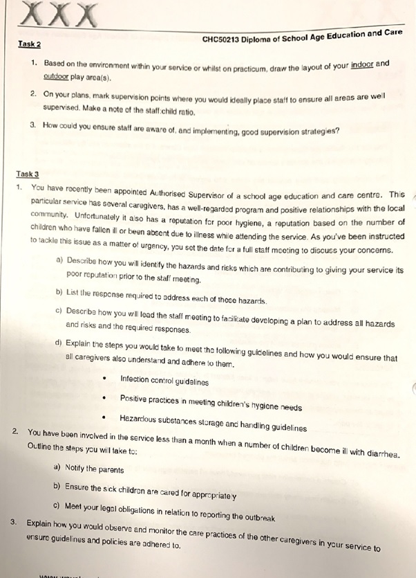 chc50213diploma of school age education and care assessment answers task2