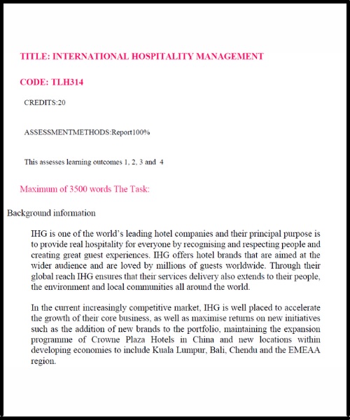 associate degree of hospitality management assignment help sample assignment 1